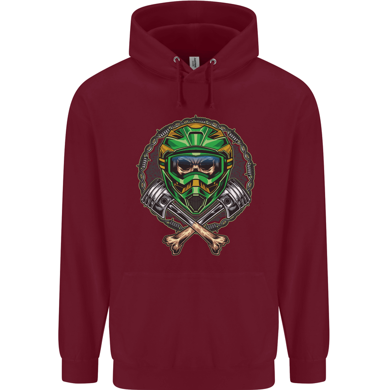 Motocross Skull Dirt Bike MotoX Childrens Kids Hoodie Maroon
