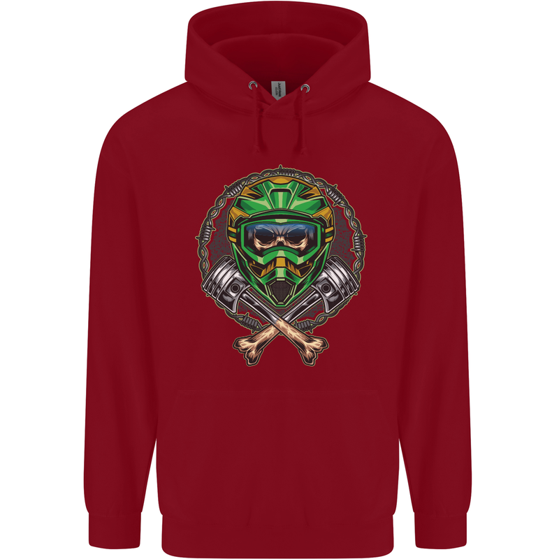 Motocross Skull Dirt Bike MotoX Childrens Kids Hoodie Red