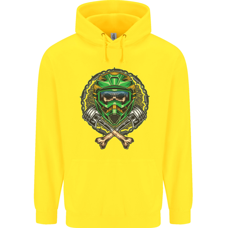 Motocross Skull Dirt Bike MotoX Childrens Kids Hoodie Yellow