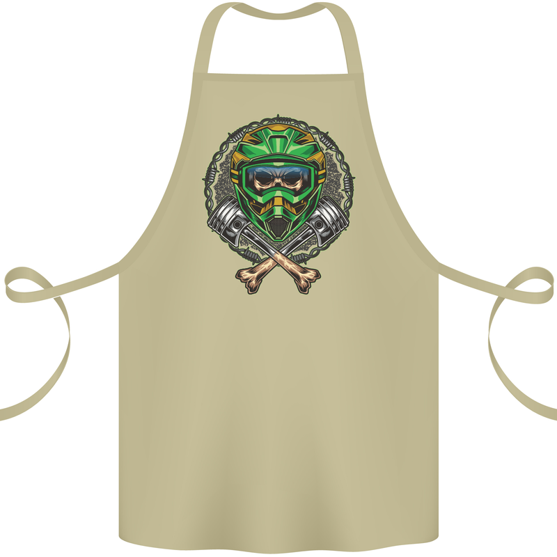 Motocross Skull Dirt Bike MotoX Cotton Apron 100% Organic Khaki