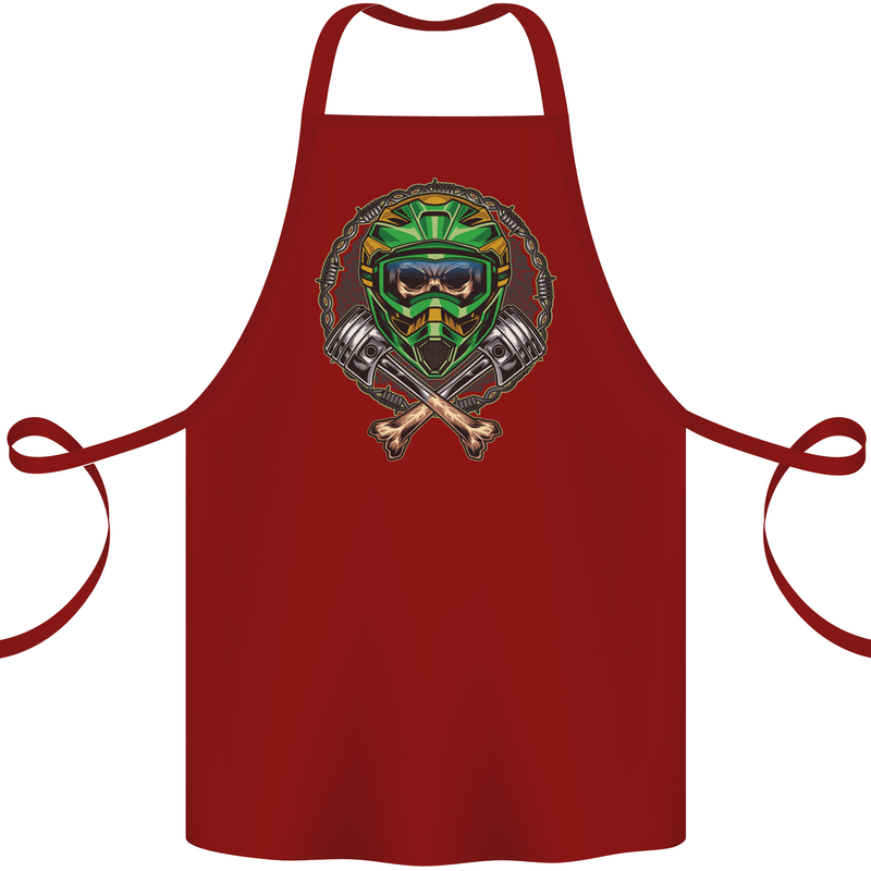 Motocross Skull Dirt Bike MotoX Cotton Apron 100% Organic Maroon