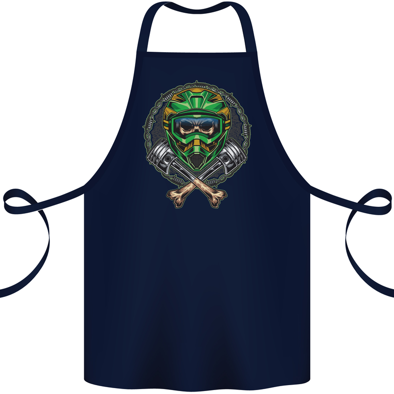 Motocross Skull Dirt Bike MotoX Cotton Apron 100% Organic Navy Blue