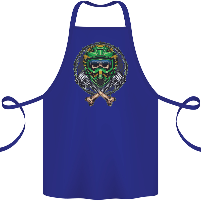 Motocross Skull Dirt Bike MotoX Cotton Apron 100% Organic Royal Blue