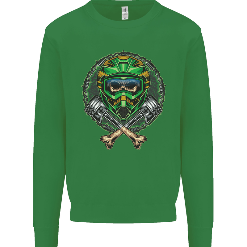Motocross Skull Dirt Bike MotoX Kids Sweatshirt Jumper Irish Green