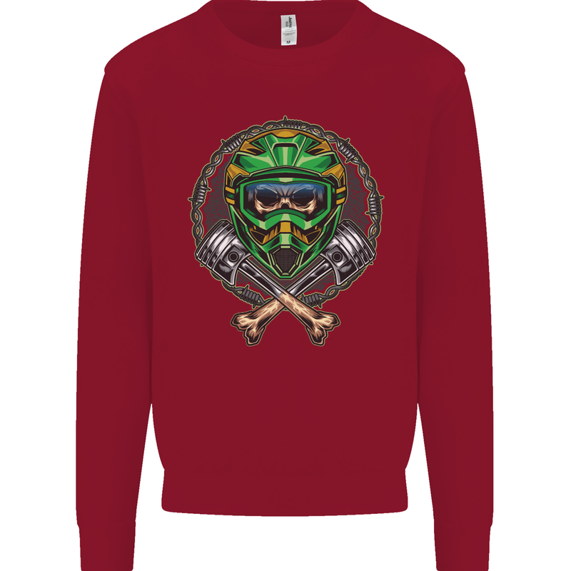 Motocross Skull Dirt Bike MotoX Kids Sweatshirt Jumper Red