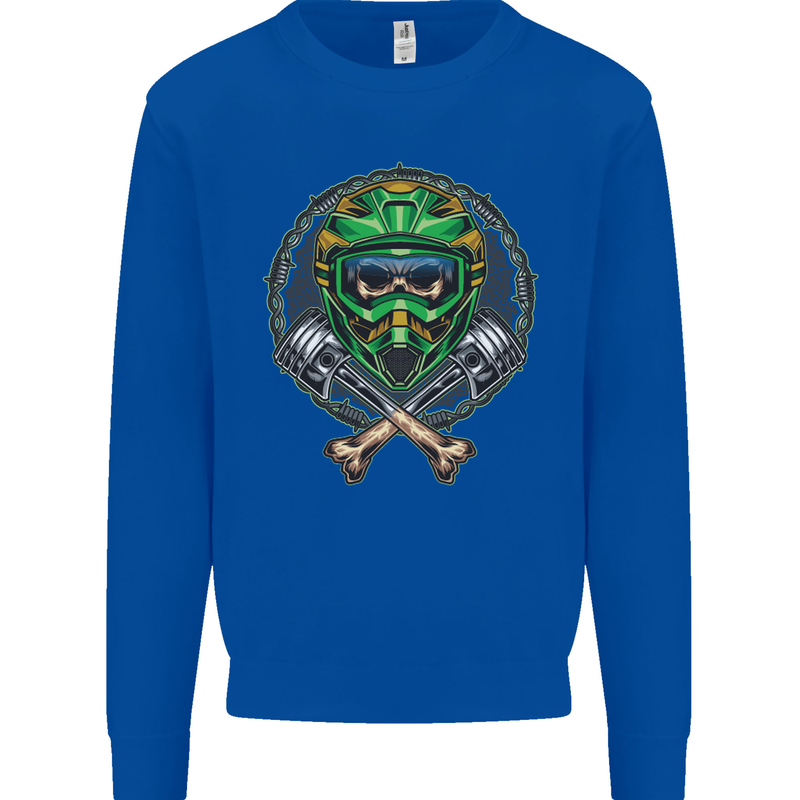 Motocross Skull Dirt Bike MotoX Kids Sweatshirt Jumper Royal Blue