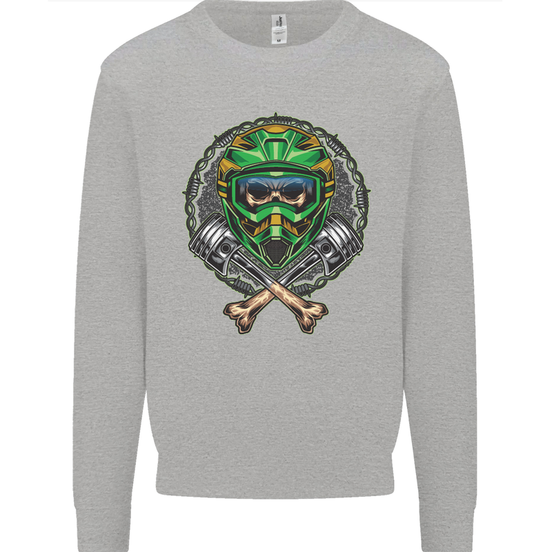 Motocross Skull Dirt Bike MotoX Kids Sweatshirt Jumper Sports Grey