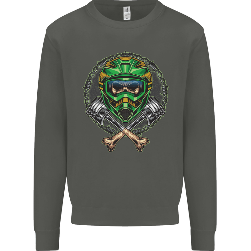 Motocross Skull Dirt Bike MotoX Kids Sweatshirt Jumper Storm Grey