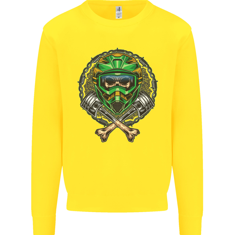 Motocross Skull Dirt Bike MotoX Kids Sweatshirt Jumper Yellow