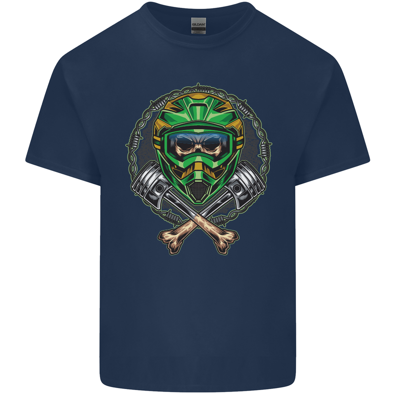 Motocross Skull Dirt Bike MotoX Kids T-Shirt Childrens Navy Blue