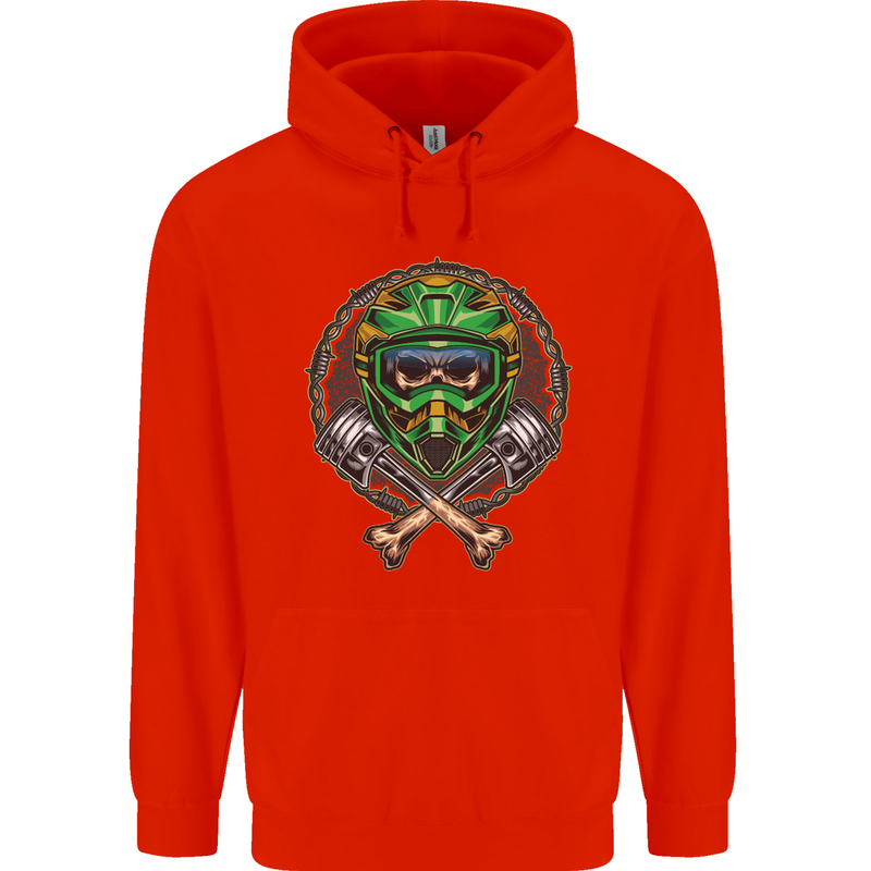 Motocross Skull Dirt Bike MotoX Mens 80% Cotton Hoodie Bright Red