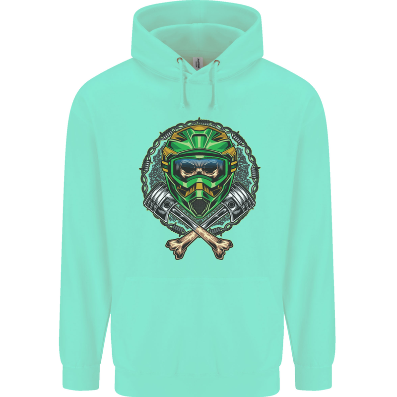 Motocross Skull Dirt Bike MotoX Mens 80% Cotton Hoodie Peppermint