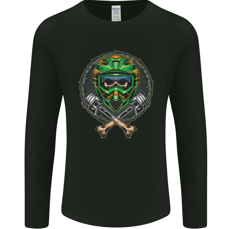 Motocross Skull Dirt Bike MotoX Mens Long Sleeve T-Shirt Black