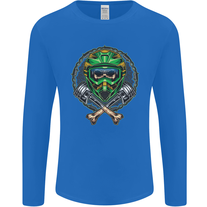 Motocross Skull Dirt Bike MotoX Mens Long Sleeve T-Shirt Royal Blue