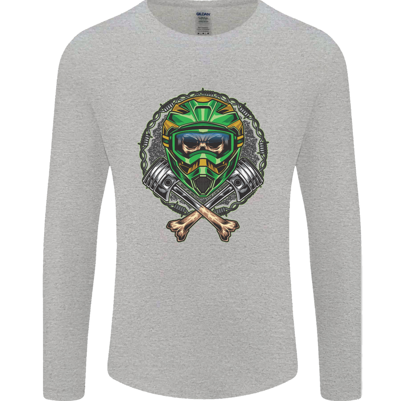 Motocross Skull Dirt Bike MotoX Mens Long Sleeve T-Shirt Sports Grey