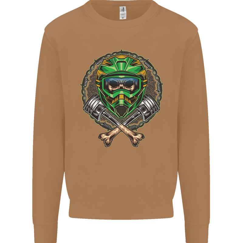 Motocross Skull Dirt Bike MotoX Mens Sweatshirt Jumper Caramel Latte