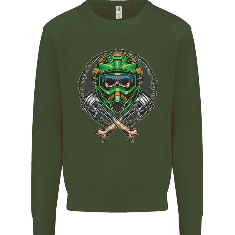 Motocross Skull Dirt Bike MotoX Mens Sweatshirt Jumper Forest Green