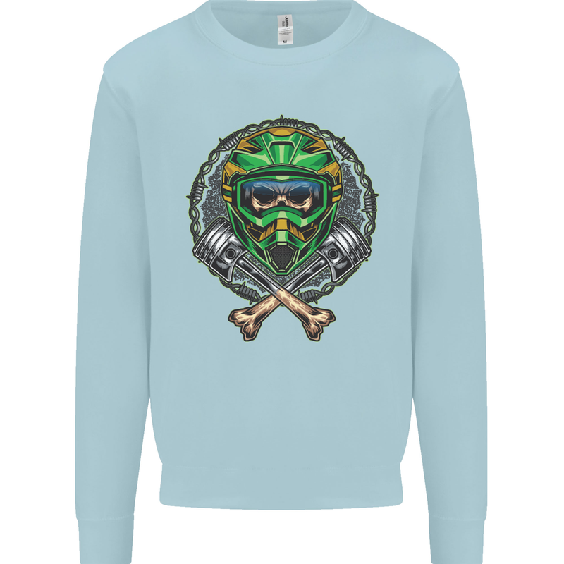Motocross Skull Dirt Bike MotoX Mens Sweatshirt Jumper Light Blue