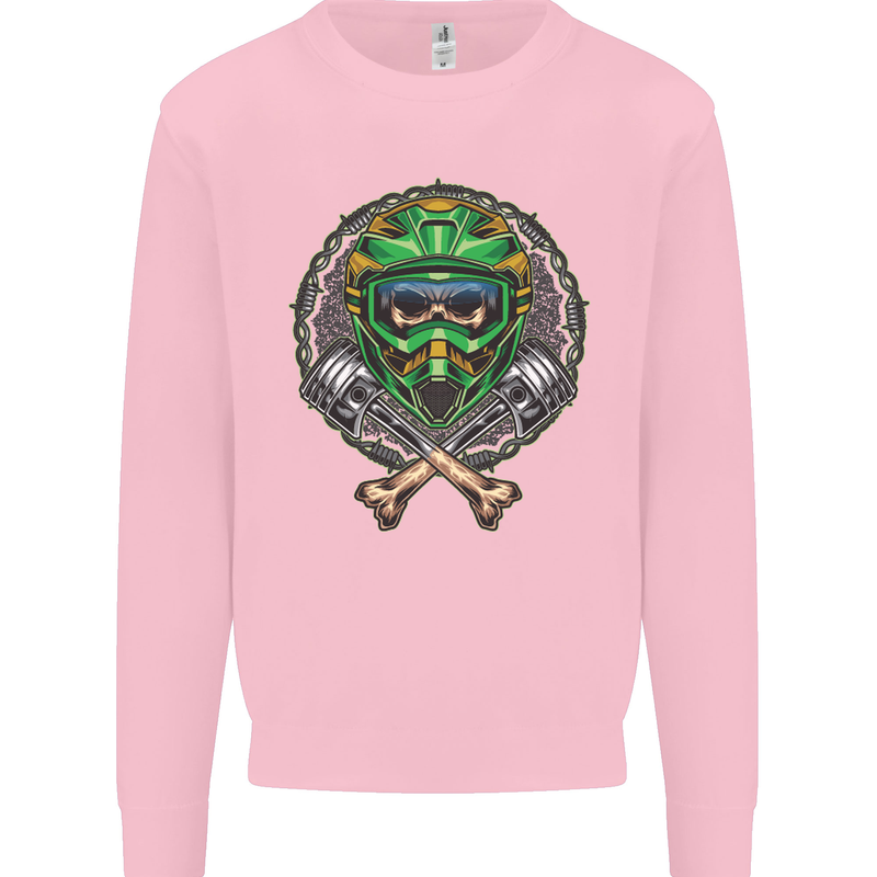 Motocross Skull Dirt Bike MotoX Mens Sweatshirt Jumper Light Pink