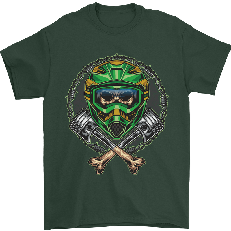 Motocross Skull Dirt Bike MotoX Mens T-Shirt Cotton Gildan Forest Green
