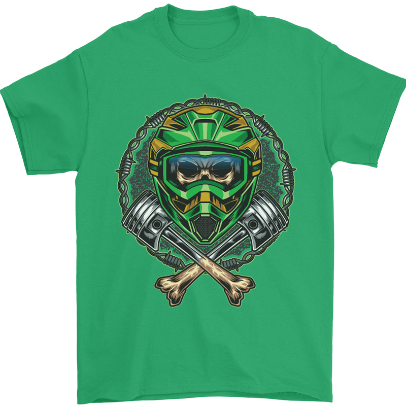 Motocross Skull Dirt Bike MotoX Mens T-Shirt Cotton Gildan Irish Green