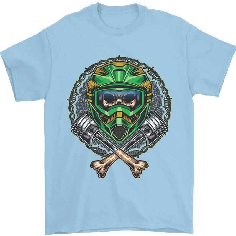 Motocross Skull Dirt Bike MotoX Mens T-Shirt Cotton Gildan Light Blue