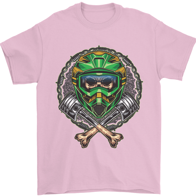 Motocross Skull Dirt Bike MotoX Mens T-Shirt Cotton Gildan Light Pink