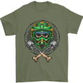 Motocross Skull Dirt Bike MotoX Mens T-Shirt Cotton Gildan Military Green