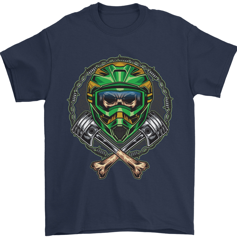 Motocross Skull Dirt Bike MotoX Mens T-Shirt Cotton Gildan Navy Blue