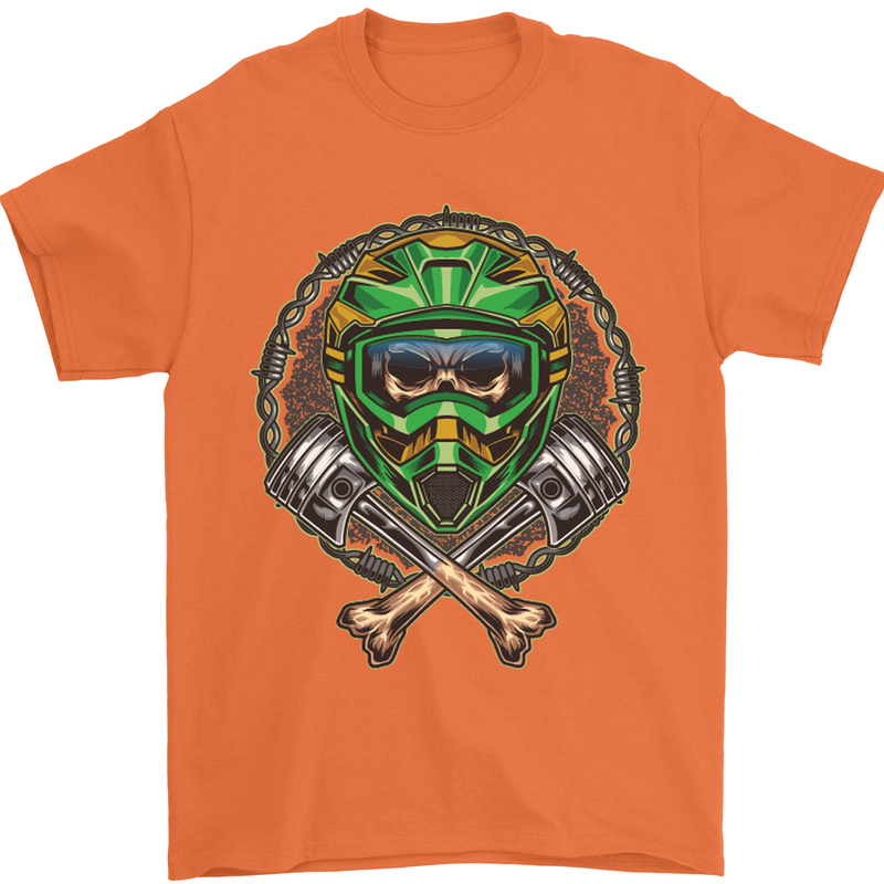 Motocross Skull Dirt Bike MotoX Mens T-Shirt Cotton Gildan Orange