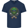 Motocross Skull Dirt Bike MotoX Mens V-Neck Cotton T-Shirt Navy Blue