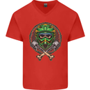 Motocross Skull Dirt Bike MotoX Mens V-Neck Cotton T-Shirt Red