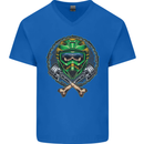 Motocross Skull Dirt Bike MotoX Mens V-Neck Cotton T-Shirt Royal Blue