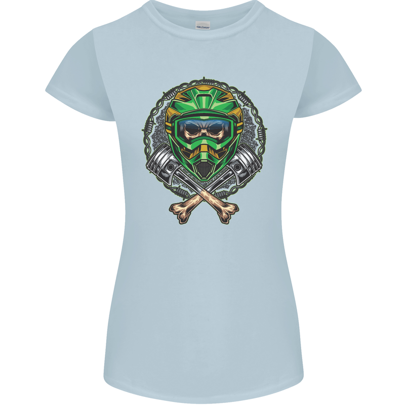 Motocross Skull Dirt Bike MotoX Womens Petite Cut T-Shirt Light Blue