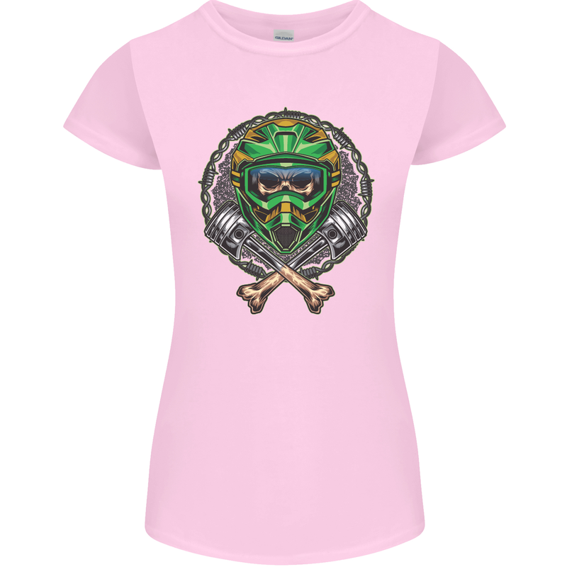 Motocross Skull Dirt Bike MotoX Womens Petite Cut T-Shirt Light Pink