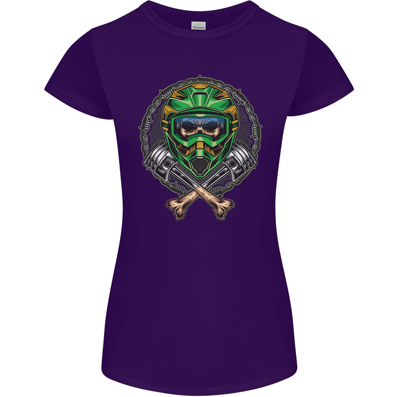 Motocross Skull Dirt Bike MotoX Womens Petite Cut T-Shirt Purple