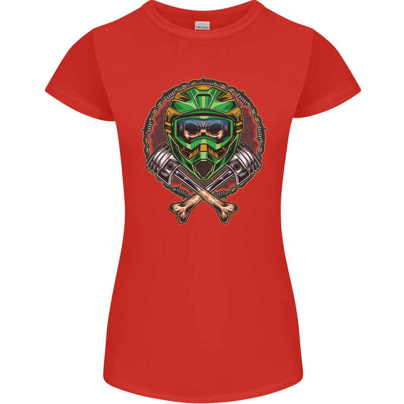 Motocross Skull Dirt Bike MotoX Womens Petite Cut T-Shirt Red