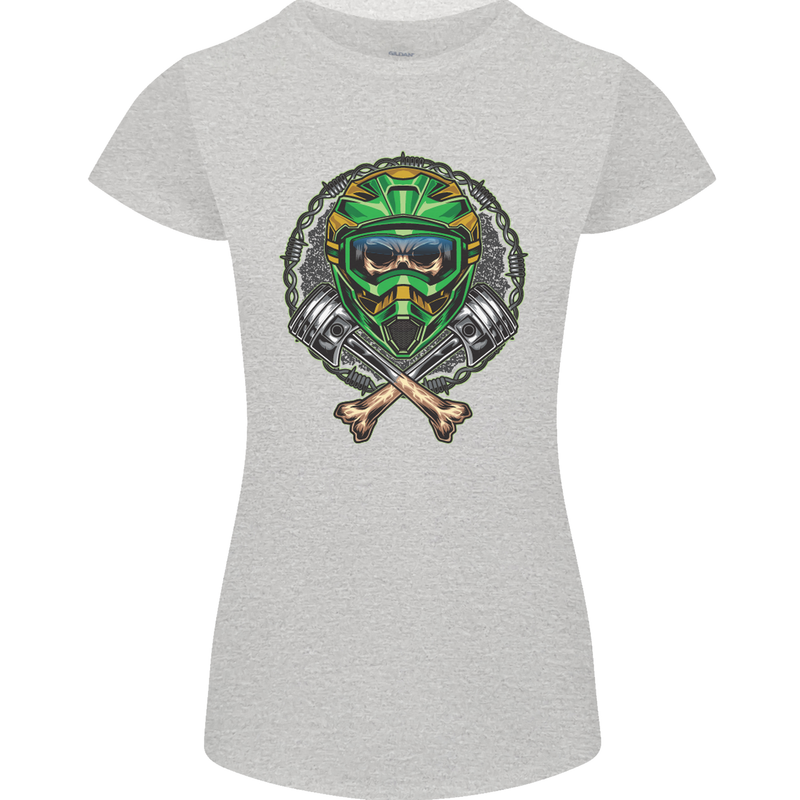 Motocross Skull Dirt Bike MotoX Womens Petite Cut T-Shirt Sports Grey