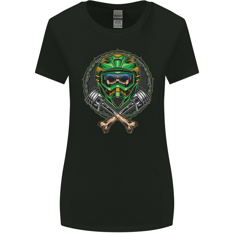 Motocross Skull Dirt Bike MotoX Womens Wider Cut T-Shirt Black