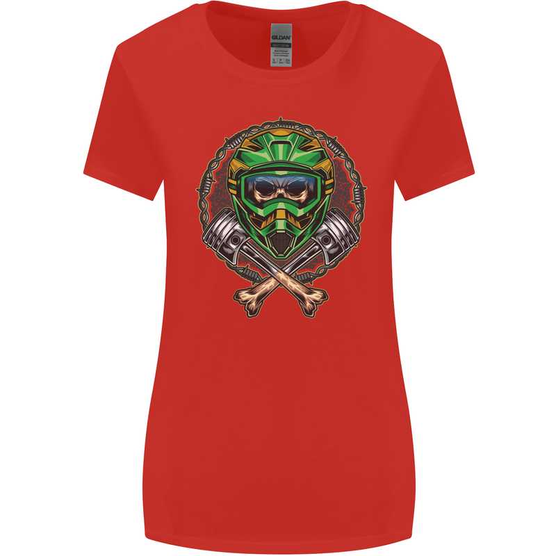 Motocross Skull Dirt Bike MotoX Womens Wider Cut T-Shirt Red