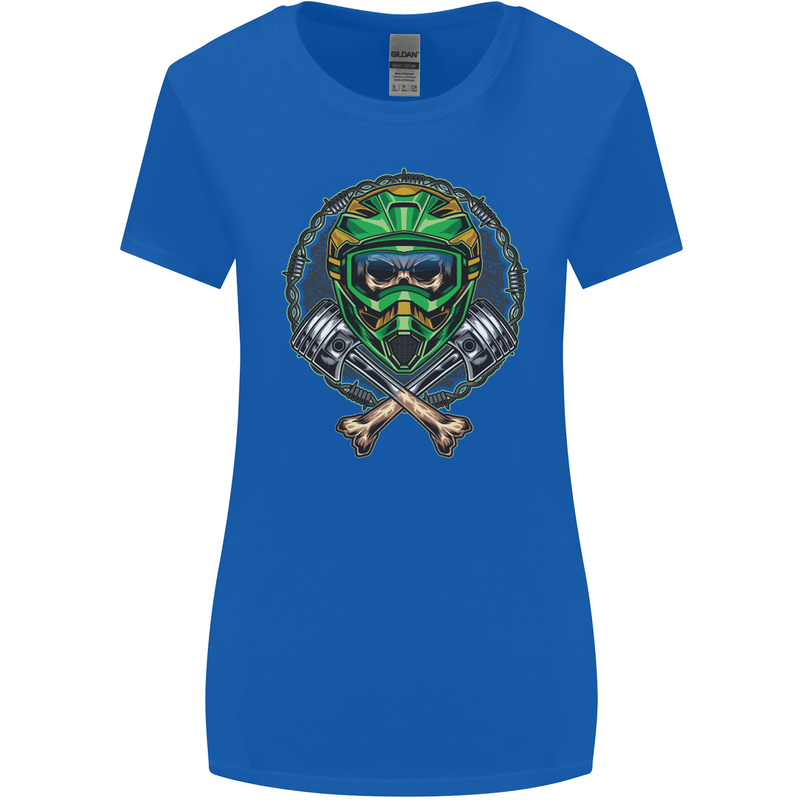 Motocross Skull Dirt Bike MotoX Womens Wider Cut T-Shirt Royal Blue