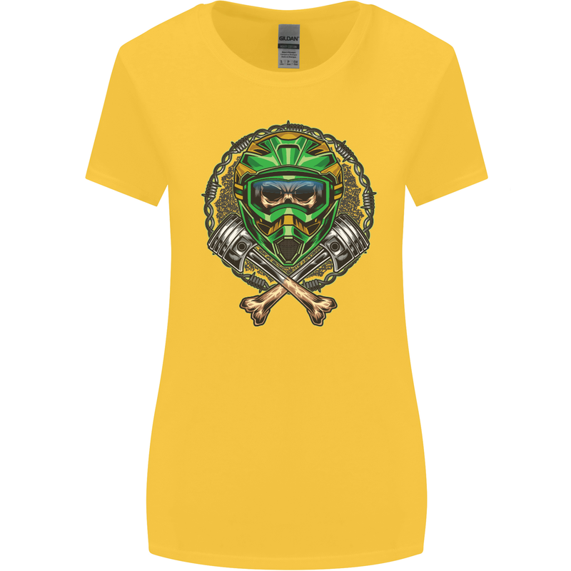 Motocross Skull Dirt Bike MotoX Womens Wider Cut T-Shirt Yellow