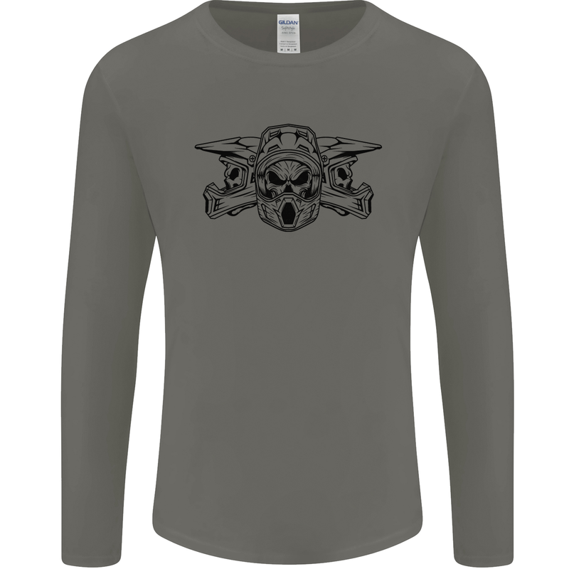 Motocross Skulls Dirt Bike MotoX Motorcycle Mens Long Sleeve T-Shirt Charcoal