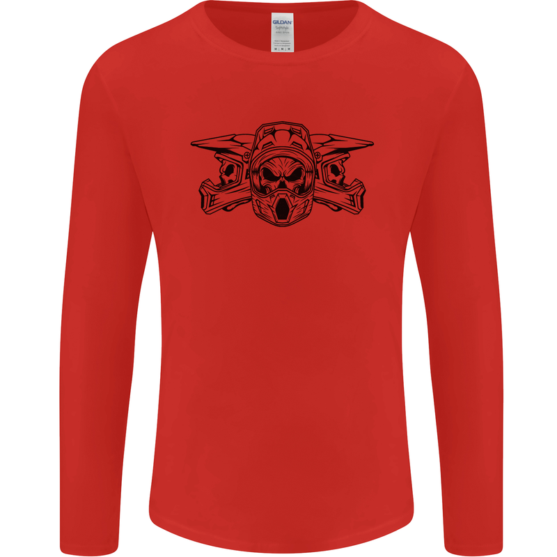 Motocross Skulls Dirt Bike MotoX Motorcycle Mens Long Sleeve T-Shirt Red