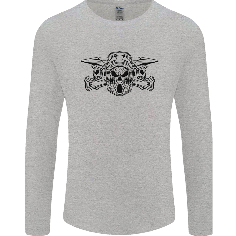 Motocross Skulls Dirt Bike MotoX Motorcycle Mens Long Sleeve T-Shirt Sports Grey