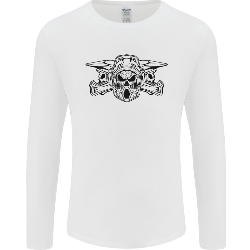 Motocross Skulls Dirt Bike MotoX Motorcycle Mens Long Sleeve T-Shirt White