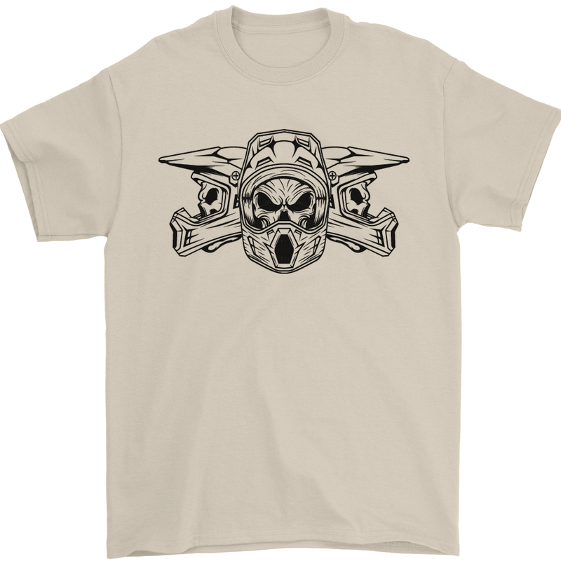 Motocross Skulls Dirt Bike MotoX Motorcycle Mens T-Shirt Cotton Gildan Sand