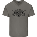 Motocross Skulls Dirt Bike MotoX Motorcycle Mens V-Neck Cotton T-Shirt Charcoal