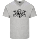 Motocross Skulls Dirt Bike MotoX Motorcycle Mens V-Neck Cotton T-Shirt Sports Grey