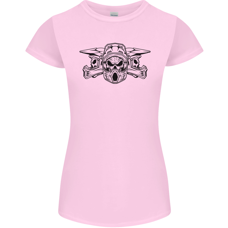 Motocross Skulls Dirt Bike MotoX Motorcycle Womens Petite Cut T-Shirt Light Pink